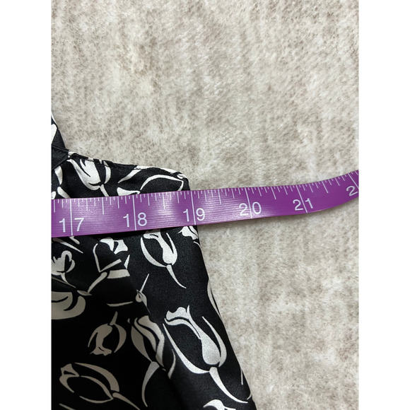 BeBe Black Floral Print Embellished Silk Tank Top, Size L - Picture 8 of 9